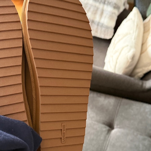 Lands' End Tan Suede Slippers with Patterned Trim - Picture 6 of 9